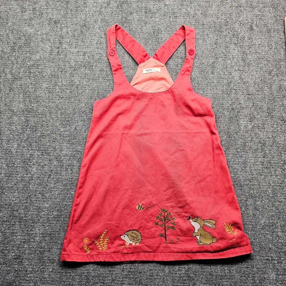 Joules Girls Pink Pinafore Dress Embroidered Bunny Hedgehog Bee Size 4-5 Years